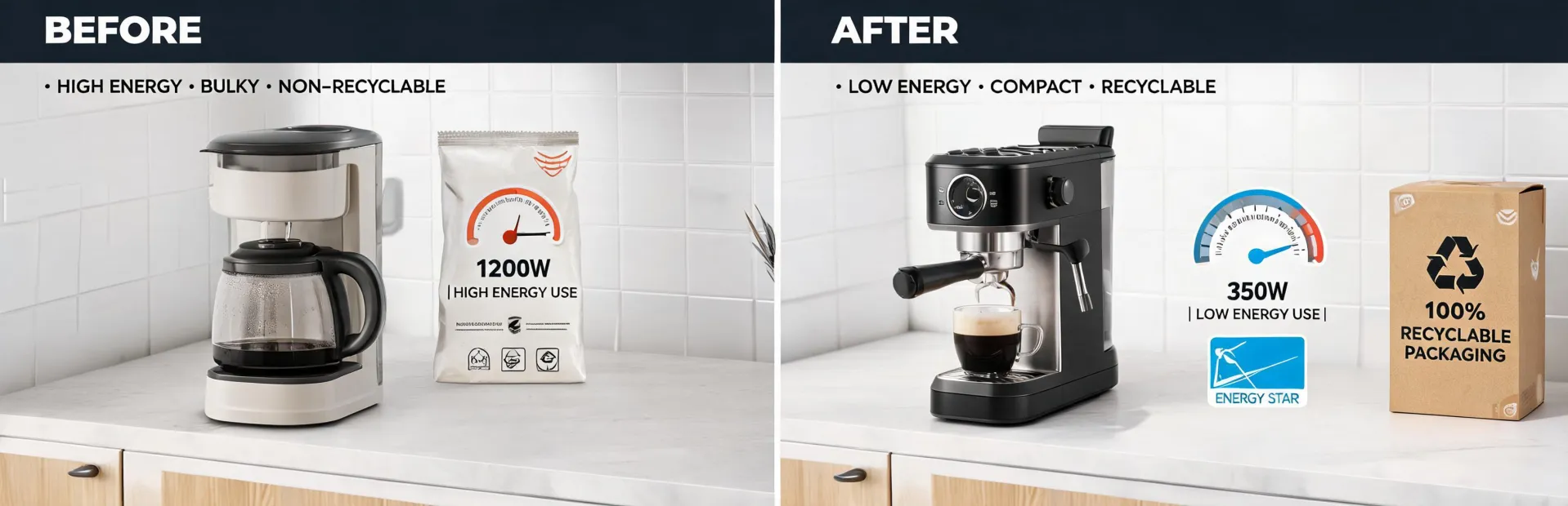 Before and after appliance efficiency comparison